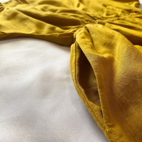 THE KORNER MUSTARD YELLOW SURPLICE LINEN BLEND EMPIRE WAIST MIDI DRESS - XS - Picture 8 of 10